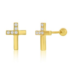 Metallo Stainless Steel, Polished & CZ Cross Studs - Available Colors: Silver, Gold - 1 of 3