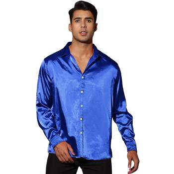 Lars Amadeus Men's Long Sleeves Button Down Prom Party Satin Dress ...