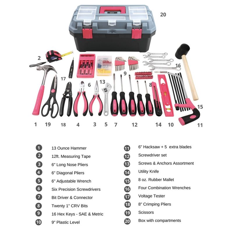Apollo Tools 170pc Household Tool Kit with Tool Box, 3 of 7