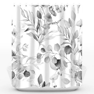 LunaLulinlk Gray Eucalyptus Fabric Shower Curtain