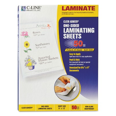 C-Line Cleer Adheer Self-Adhesive Laminating Film 2 mil 9" x 12" 50/Box 65004