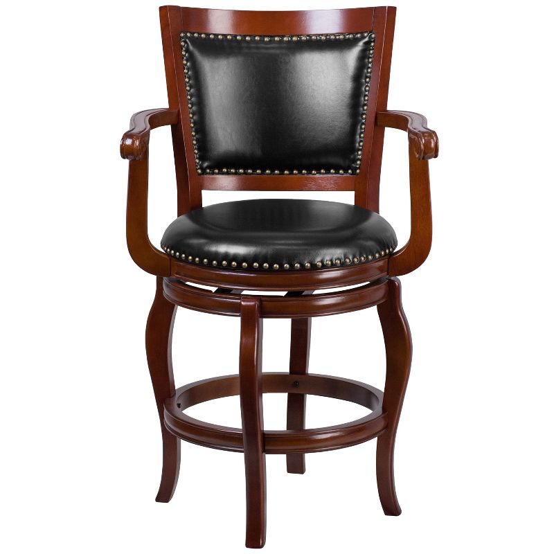 Flash Furniture 26'' High Cherry Wood Counter Height Stool with Arms, Panel Back and Black LeatherSoft Swivel Seat, 6 of 8