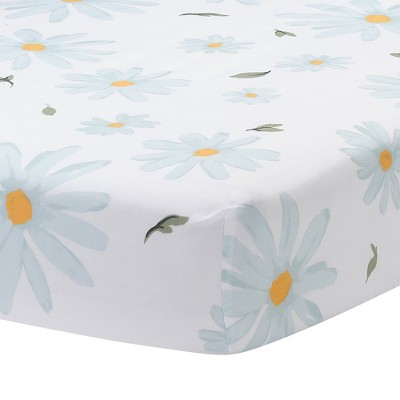 Lambs & Ivy Sweet Daisy 100% Cotton White/blue Floral Baby Fitted Crib ...