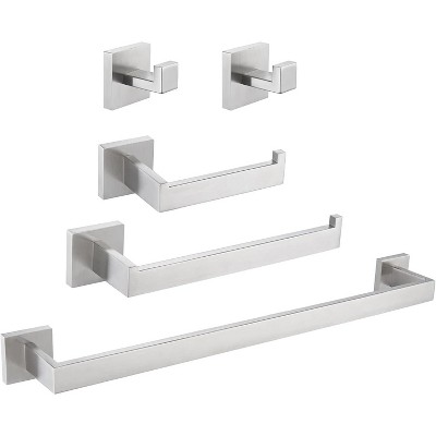 Mixxidea Square Toilet Paper Holder Bundle with Single Towel Hook 2 PCS, Towel Holder, Towel Bar (Brushed Nickel)
