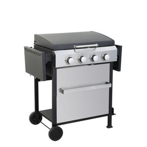 Okak 3/4-Burner Propane Gas BBQ Grill with Stainless Steel Plancha, Smoker Grill with Foldable Side Table and Hanging Basket - 1 of 4