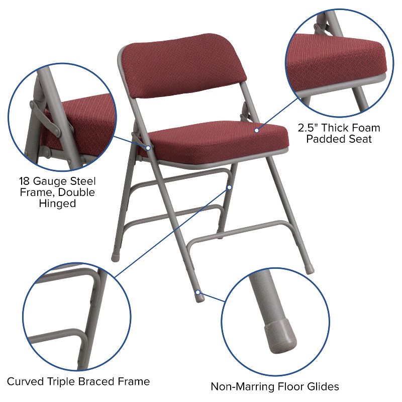 Flash Furniture 2 Pack HERCULES Series Premium Curved Triple Braced & Hinged Fabric Upholstered Metal Folding Chair, 3 of 8