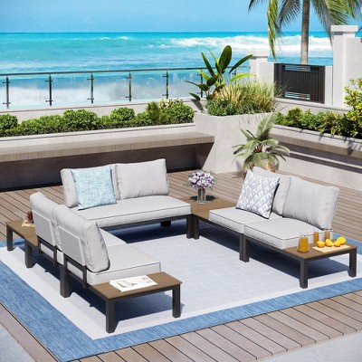 Captiva Designs 7pc Outdoor Off-white Conversation Set with Loveseats & Sectional Sofa & Coffee Table