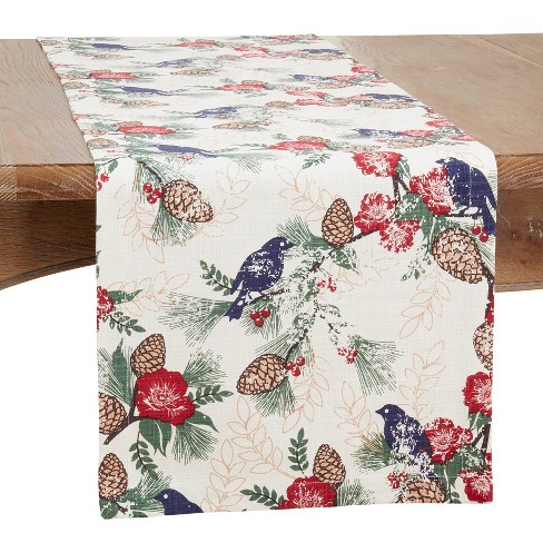 Saro Lifestyle Long Table Runner With Pinecones And Birds Design, Multi ...