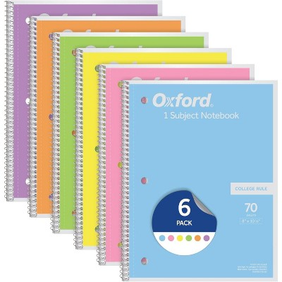 Oxford Spiral Notebook, 1 Subject, College Ruled Paper, 8 x 10-1/2 Inch, 70 Sheets Set of 6