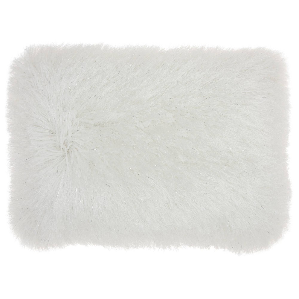Photos - Pillow 14"x20" Oversize Yarn Shimmer Shag Lumbar Throw  White - Mina Victor