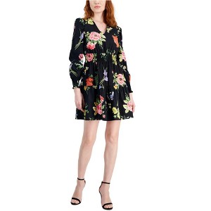 Anne Klein Womens Floral Smocked Trim Fit & Flare Dress - 1 of 1