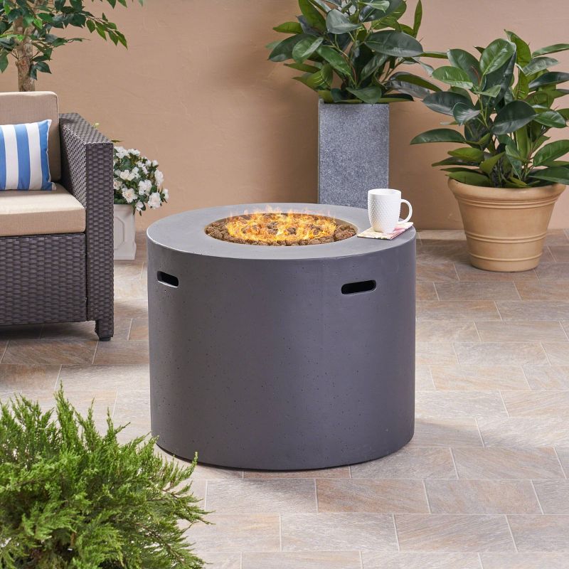 Aidan Outdoor Round Lightweight Concrete Gas Burning Fire Pit - Dark Gray - Christopher Knight Home, 3 of 10