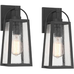 Possini Euro Design Woodley 13" High Modern Outdoor Wall Light Fixture Mount Porch House Set of 2 Weatherproof Sand Black Aluminum Seeded Glass Shade - 1 of 4