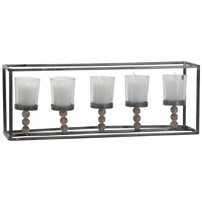Gray Metal 5 Votive Candle Holder with Glass Inserts - Foreside Home & Garden