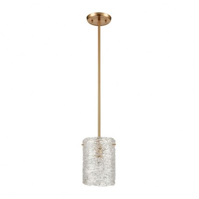 Satin Brass Mini Pendant with Chiseled Glass Shade