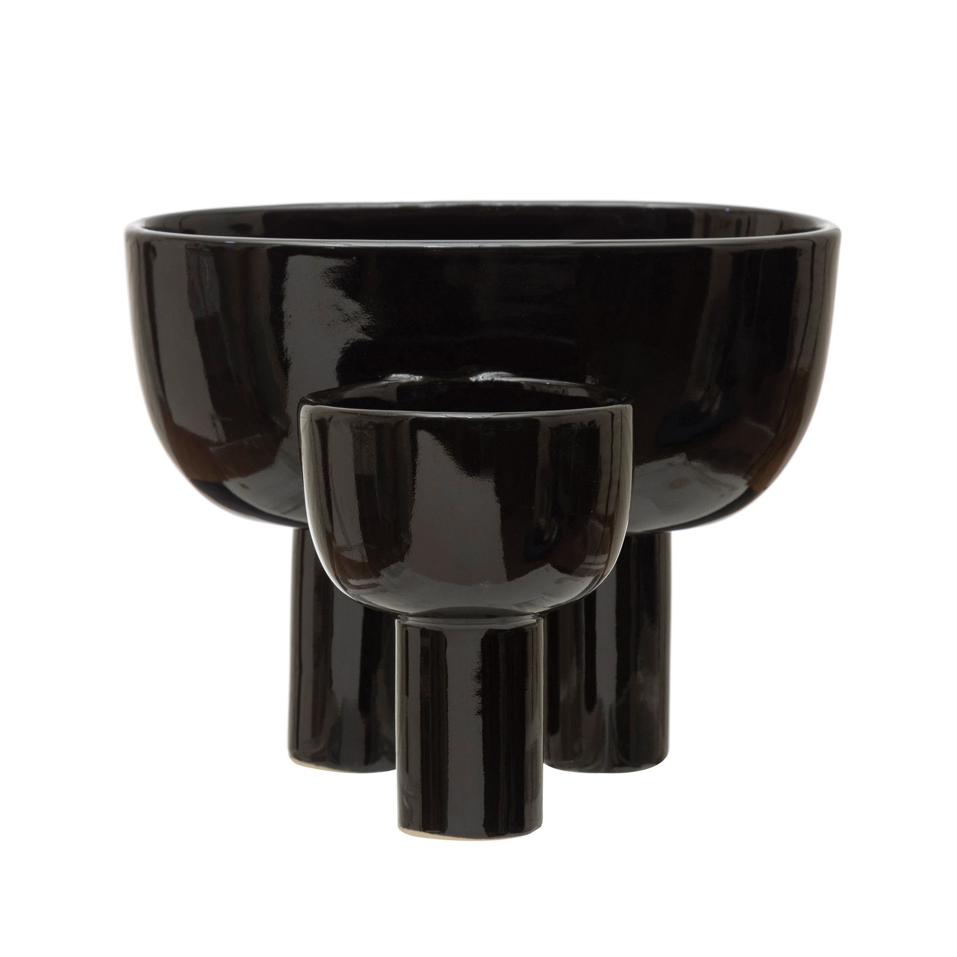 Storied Home Stoneware Planter with 2 Sections, Black