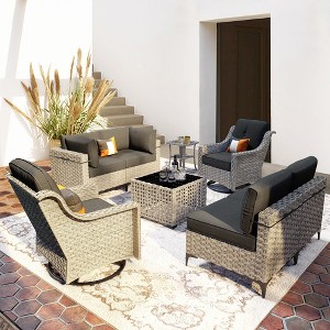 XIZZI 8PCS Furniture Set, Modular Sectional Sofa with Swivel Rocking Chairs and Side Table, Outside Coversation Set with Solar Coffee Table - 1 of 4