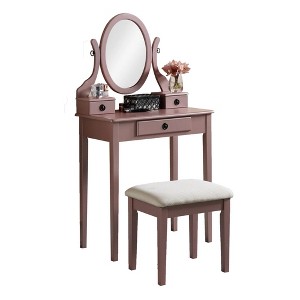 Makeup Vanity Table and Stool Set, Rose Gold - 1 of 4