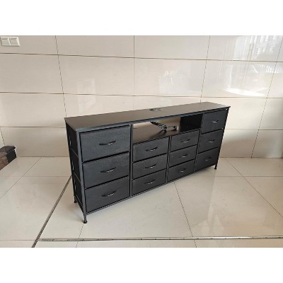 12 Drawer Dresser TV Stand for 65 70 75 Inch TV 63" W Extra Long Dresser for Bedroom with LED Lights