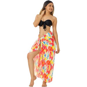 HAPPY BAY Women's Swimwear Sarong Coverups Beach Cover Up Wrap Summer Pareo Vacation Long Bikini Wraps Cover-Up Skirt Vacation One Size Rainbow Floral - 1 of 4