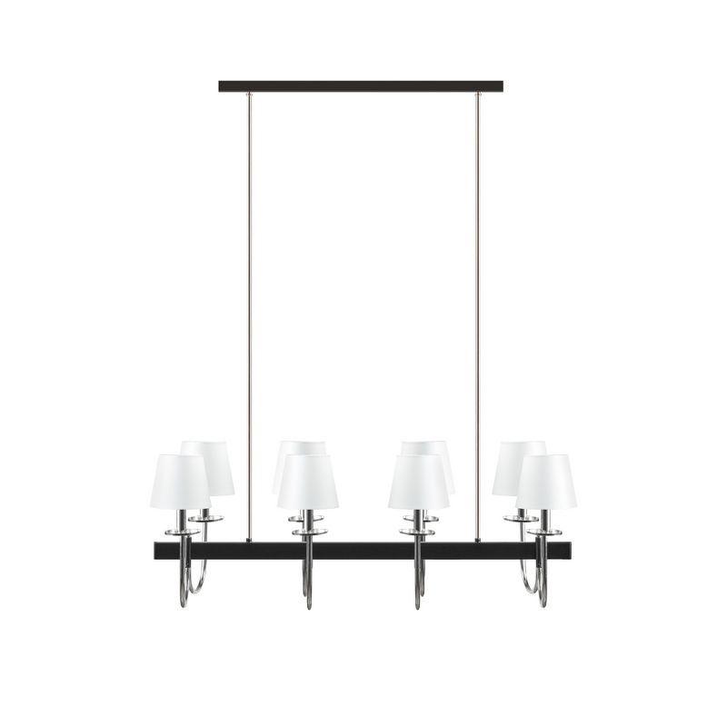 LIVN CO. Dining Area 8-Light Chandelier with Drum Shades Black/Silver Finish, 1 of 10