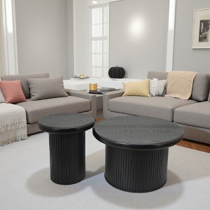 Set of 2 Wood Round Coffee Tables with Fluted Legs - 1 of 4