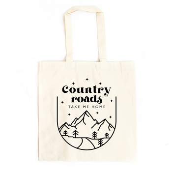 City Creek Prints Country Road Mountains Canvas Tote Bag - 15x16 - Natural