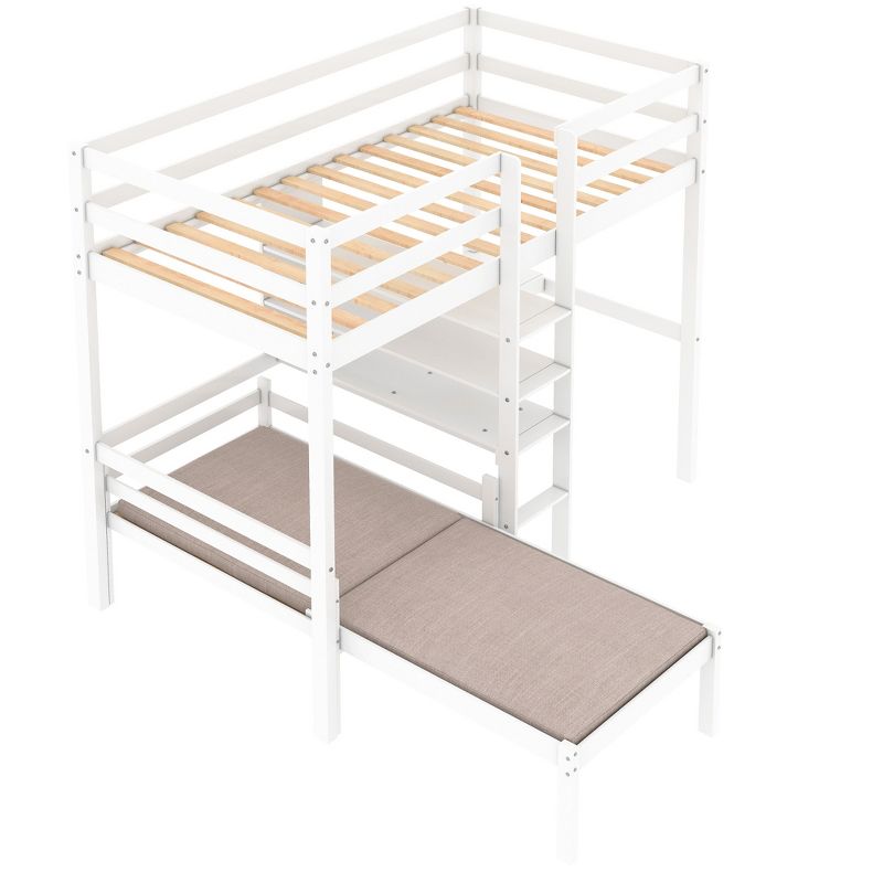 Convertible Loft Bed with L Shaped Desk, Shelf and Ladder, White - ModernLuxe, 5 of 12