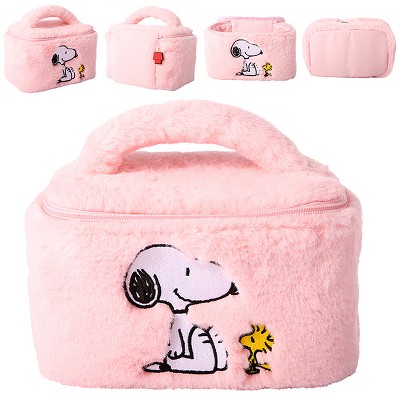 Peanuts Snoopy Fluffy Cosmetic Bag for Travel - Soft Plush Toiletry Makeup Cosmetic Jewelry Pouch