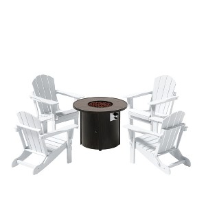 WestinTrends Outdoor Patio Folding Adirondack Chair With Round Fire Pit Table Sets - 1 of 2