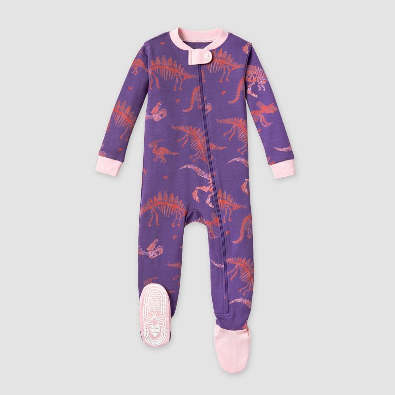 Burt&#39;s Bees Baby&#174; Baby Girls&#39; Dinosaur Fossils Snug Fit Footed Pajama - Pink/Purple, 1 of 7