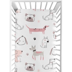 Sweet Jojo Designs Girl Baby Fitted Crib Sheet Cartoon Puppy Dog White and Pink - 1 of 4