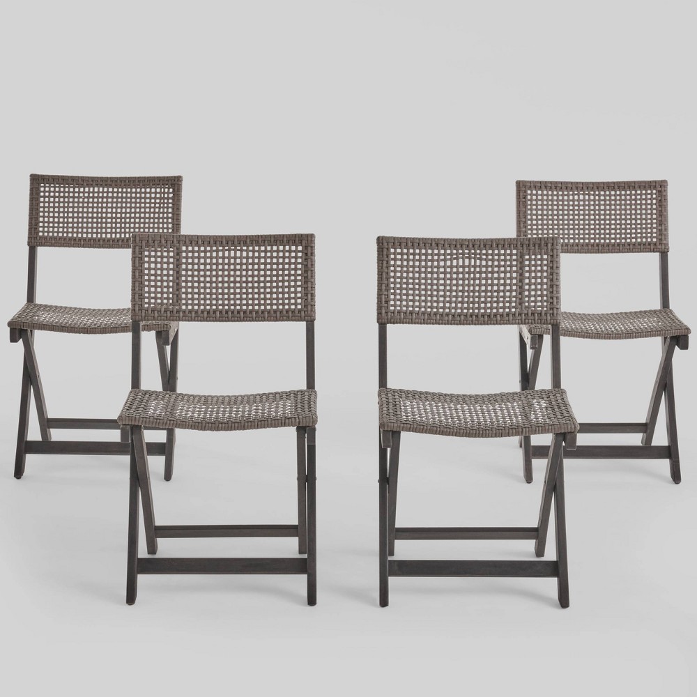 Photos - Chair 4pk Hillside Acacia Wood Foldable Patio Bistro  Gray - Christopher Knight Home