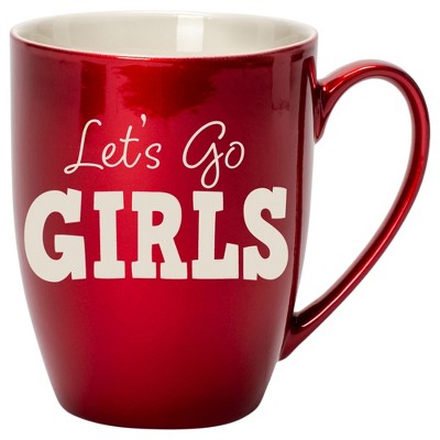 100 North Cardinal Red Metallic Finish, 10 Ounce, Comfortably Fits Your Hands, New Bone China Coffee Tea Cup Mug, Let's Go Girls
