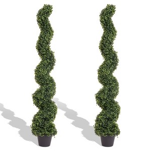 poetree 3/4/5 Ft Artificial Boxwood Spiral Topiary Trees, Artificial Plants Outdoor Spiral Faux Potted Trees Set of 2 - 1 of 4