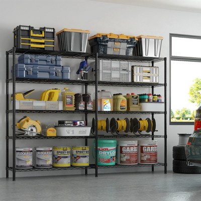Syemin Utility Storage Shelves 5-Layer Double Row Garage Shelves, Freely Adjustable Storage Rack, Metal Storage Rack, Black, 69.68"*15.75"*70.87"
