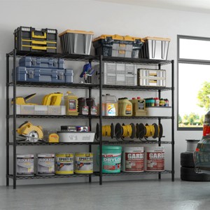 Syemin Utility Storage Shelves 5-Layer Double Row Garage Shelves, Freely Adjustable Storage Rack, Metal Storage Rack, Black, 69.68"*15.75"*70.87" - 1 of 4