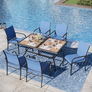 Captiva Designs 7pc Patio Dining Set with Wood-look Rectangle Steel Table & Sling Fixed Chairs - 1 of 4