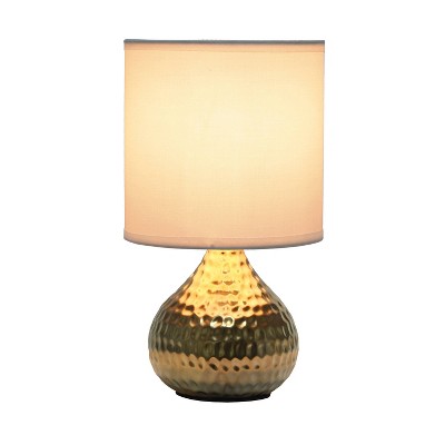 Hammered Gold Mini Table Lamp with White Fabric Shade