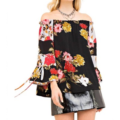Women's Textured Floral Off The Shoulder Top - entro L