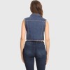 Anna-Kaci Women's Light Wash Sleeveless Button Down Denim Vest with Chest Pockets and Raw Edge Hem - 3 of 4
