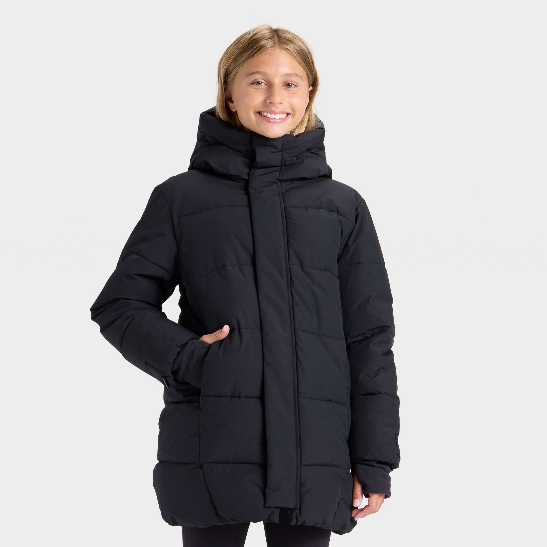 Girls' Hooded Puffer Jacket - All In Motion™ Black