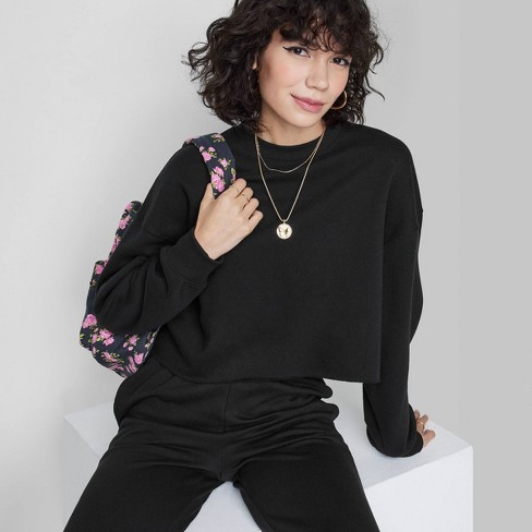 Women s Cropped Sweatshirt Wild Fable Black XXS