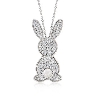 Ross-Simons 1.10 ct. t.w. White Topaz Bunny Pin/Pendant Necklace With 4.5-5mm Cultured Pearl in Sterling Silver Size 18 - 1 of 4