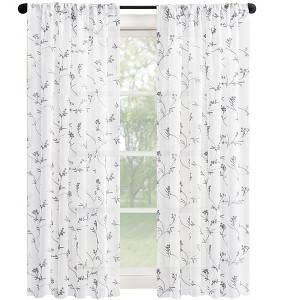 Collections Etc Sheer Floral Embroidered Rod Pocket Curtains - 1 of 4
