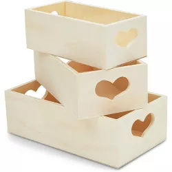3 Pack Unfinished Wooden Tray Set with Heart Shaped Handles for DIY Projects and Art Class in 3 Sizes