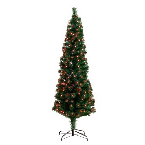 Nearly Natural 6-ft Slim Pre-Lit Fiber Optic Artificial Christmas Tree with 282 Colorful LED Lights - 1 of 4