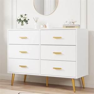 Dresser for Bedroom – 6 Drawer Chest with Gold Metal Handles, Bedroom Dresser with Gold Metal Legs - 1 of 4