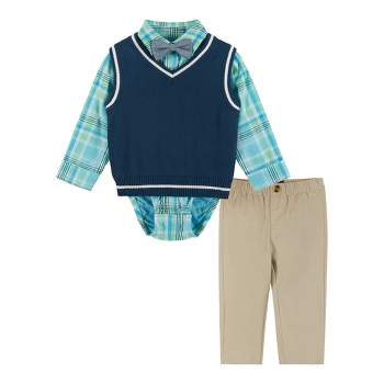 Andy & Evan  Infant  Green and Navy Plaid Sweater Vest Set
