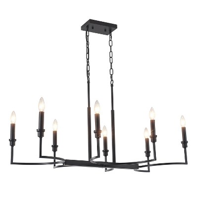 PAKOKULA Industrial 8-Light Black Linear Classic-Candle-Style Chandelier